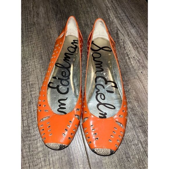 Sam Edelman Clement Orange Patent Leather Baller Flats 10 with box - Picture 2 of 5